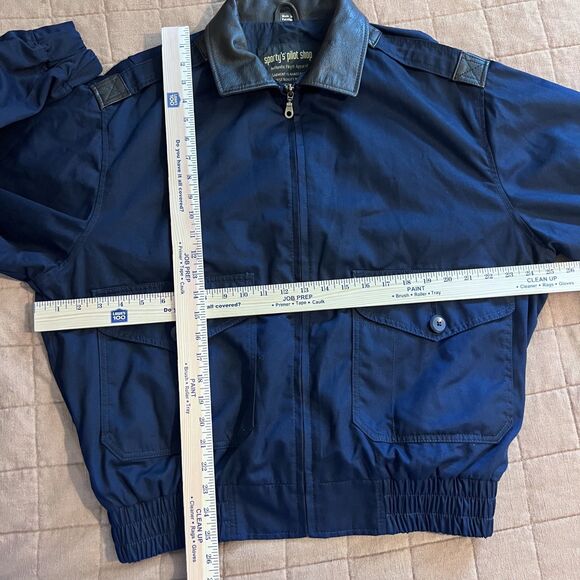Vtg Sporty's Pilot Shop Navy Blue Flight Bomber Leather Collar  Type A5 Jacket L - Picture 11 of 13